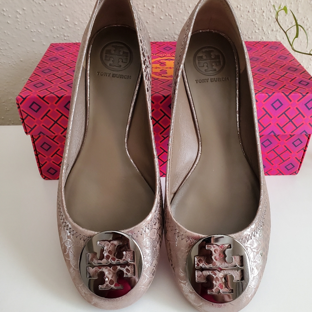 Tory Burch Metallic Cobra Print Reva Ballet Flats